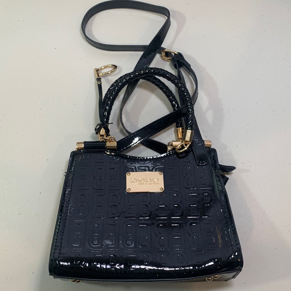 Bebe Black Shoulder Bag with Gold Accents